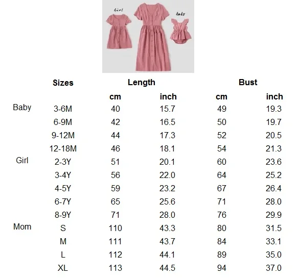 

Family Look Short Sleeve Mother Daughter Matching Dresses Mom Baby Mommy and Me Clothes Women Girls & Toddlers Dress Big Pocket