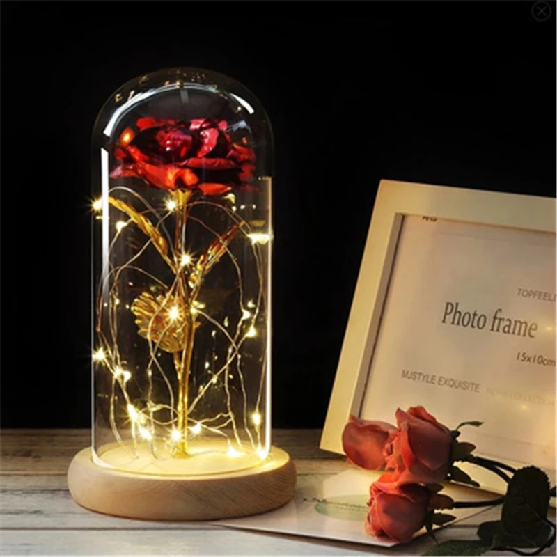 4 стиля Цвет Красавица и Чудовище красная роза в стеклянном куполе на деревянной