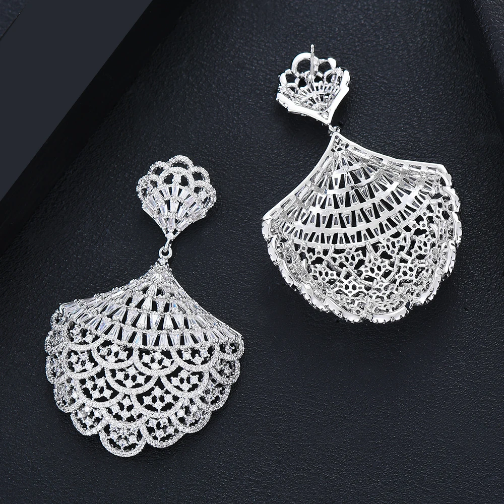 

SISCATHY New Fashion Women Jewelry Set Deluxe Long Chain Flower Pendant Necklace Drop Dangle Earrings Wedding Jewelry Sets