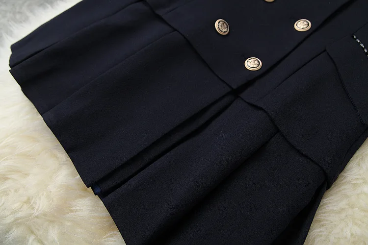 

and American women's European wear 2021 winter new style Seven-point sleeve double-breasted fashion Pleated solid color dress