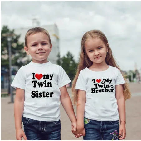 

I Heart My Twin Sister Brother Print Boys Girls Tops Short Sleeve O-neck Children Casual Child T-shirt Kids Clothes