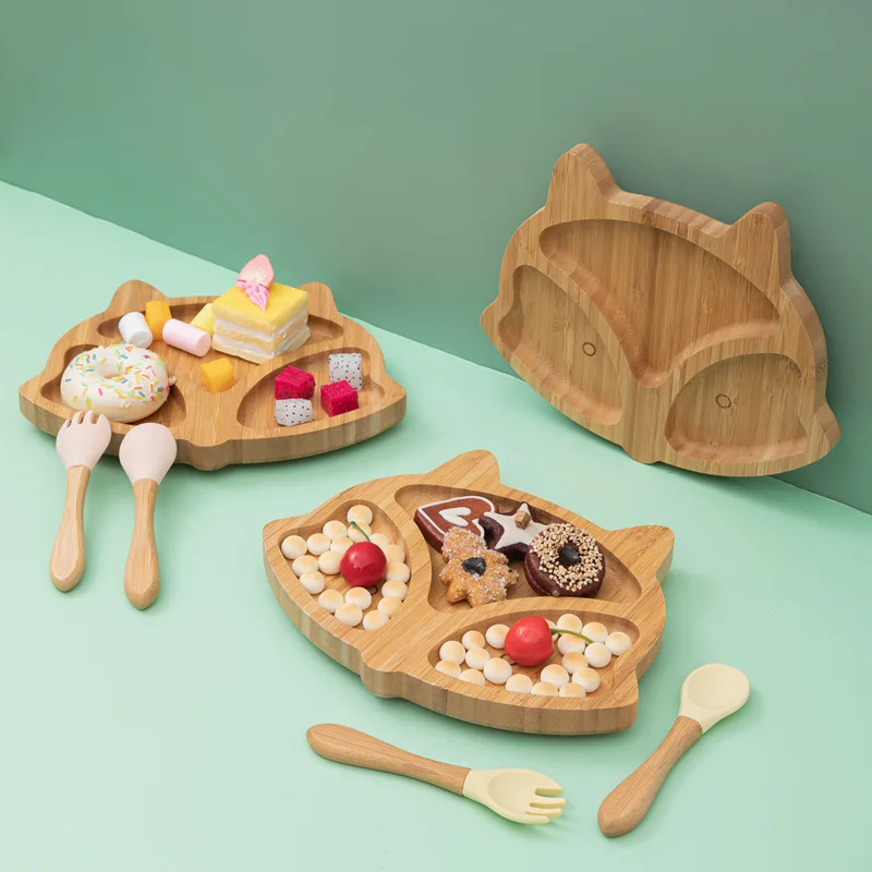 

Eco Friendly Vegan Products Creative Kids Tableware Set Cute Dinner Plates Fruit Dessert Dishes Saucer Tray with Spoon Sucker