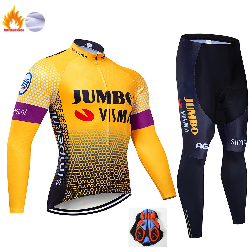 Флуоресцентный JUMBO VISMO Велоспорт Джерси 9D Pad велосипед брюки костюм Ropa Ciclismo термальная флисовая велосипедная Одежда Майо брюки одежда - Цвет: Winter Cycling Suit