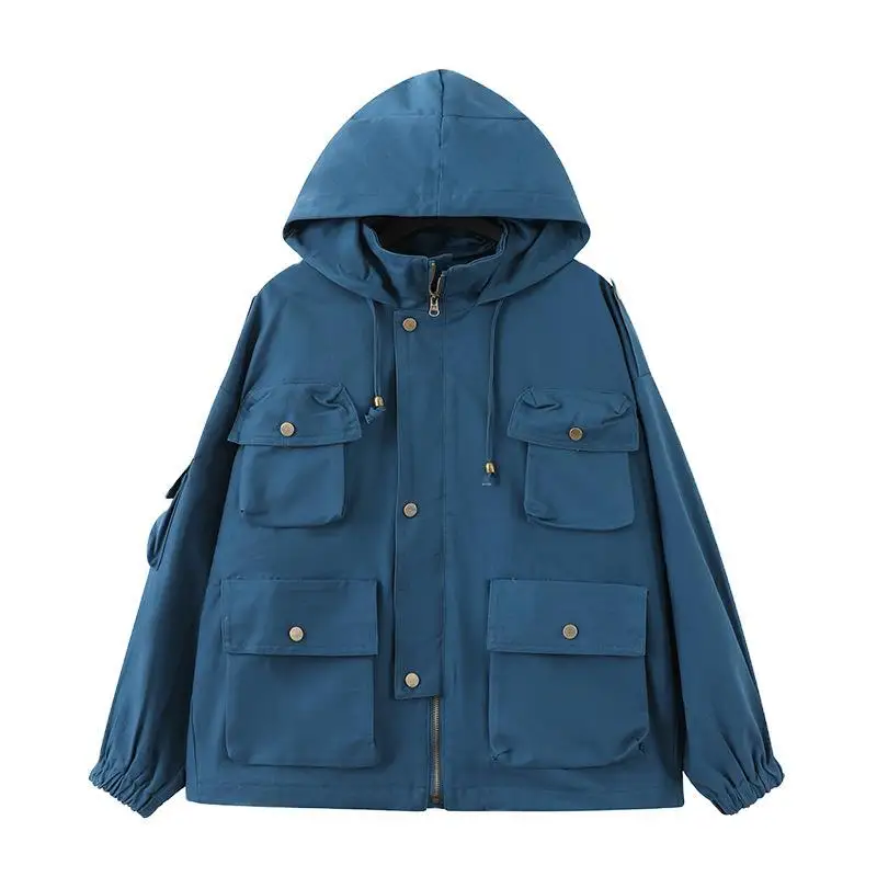 

2020 Vintage Hong Kong Style Short Jacket Casual Loose Autumn Short Coat For Women All Match Jacket With Big Pockets