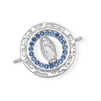 aaa blue round cubic zirconia stone discs virgin mary madonna charm connector for necklace bracelet makings christian jewelry