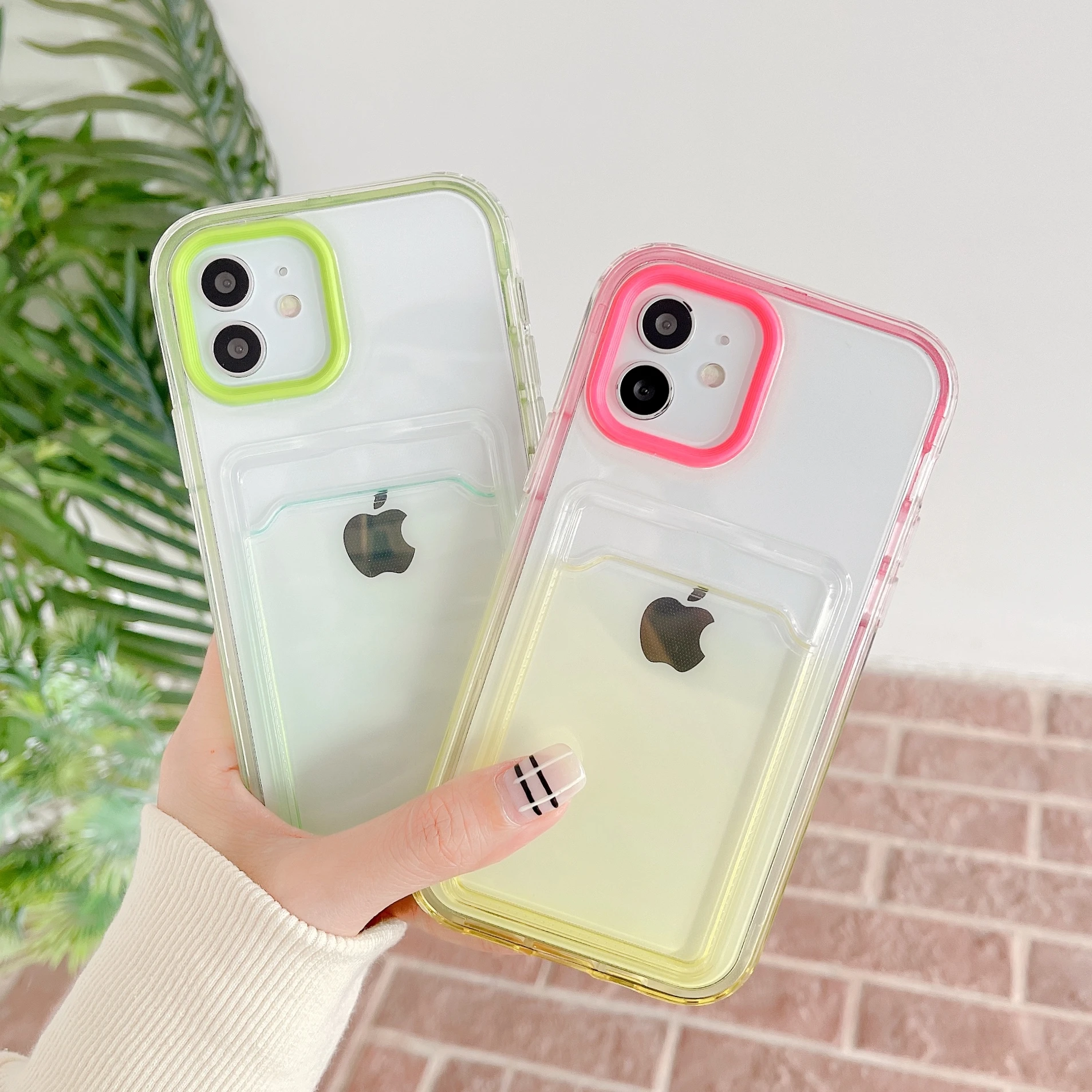 

Fashion Transparent Gradient Phone Case for iPhone 13 Mini 12 11 Pro Max 7 8 Plus SE 2020 X XS XR Card Slots Shockproof Cover
