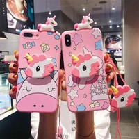 cartoon unicorn phone case for iphone 13 12 mini 11 pro max xr xs max x 6 6s plus mirror holder back cover for iphone 8 7 plus