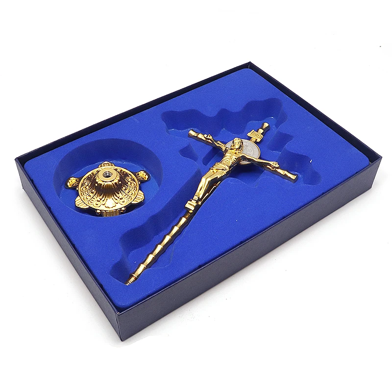 

Golden Jesus exorcism cross bamboo gold pendant ornaments Catholic holy Christianity decor Religion crosses Church prayer gift