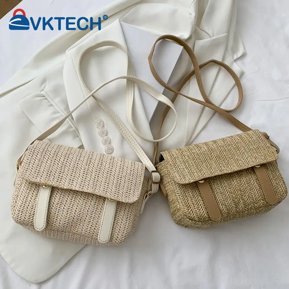 

Летняя Повседневная плетеная Сумка через плечо из искусственной кожи, женская модная соломенная сумка с клапаном, женская сумка через плеч...