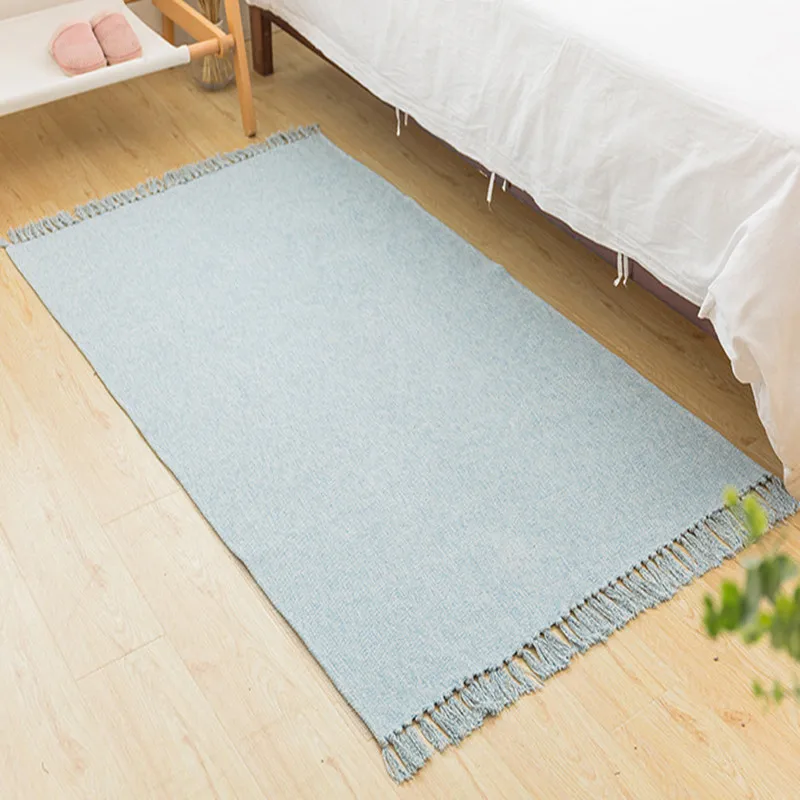 

Rectangle Mat Home Floor Rugs With Tassels For Living Room Bedroom Linen Knitted Bedside Sofa Area Carpets Anti-slip Bottom