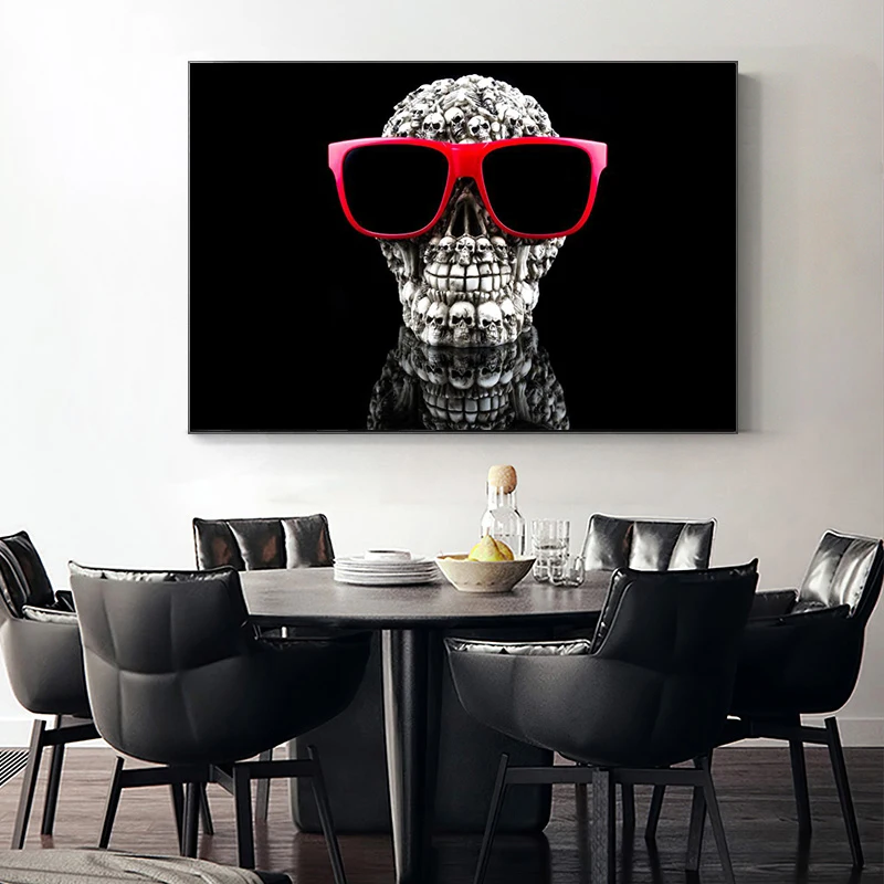 

Black and White Posters and Prints Modern Abstract Skull Wear Glasses Wall Art Canvas Paintings Nordic Home Bedroom Art Decor