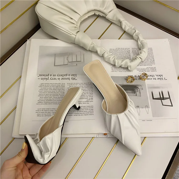 

Mules For Women 2020 Pointed Toe Med Female Shoes Ladies' Slippers Luxury Slides low heel New Cover Summer Heels Designer