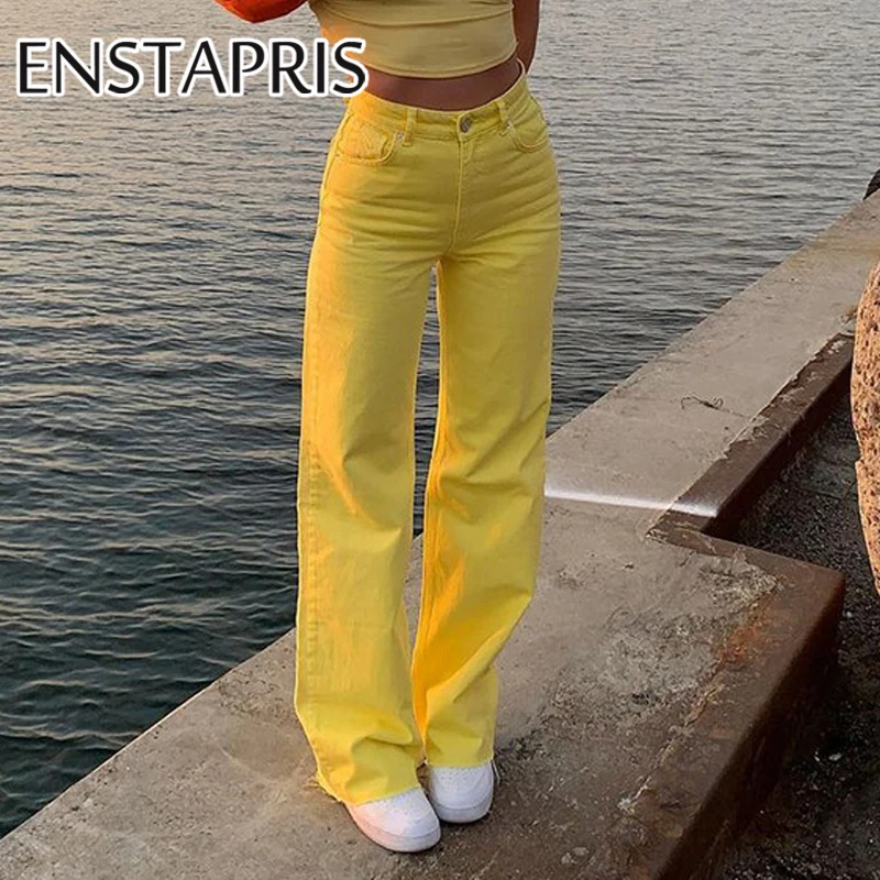 

Streetwear Baggy Straight Pants Bottoms 2000s Aesthetic Candy Color High Waist Jeans For Women Pantalons Capris Summer 2021