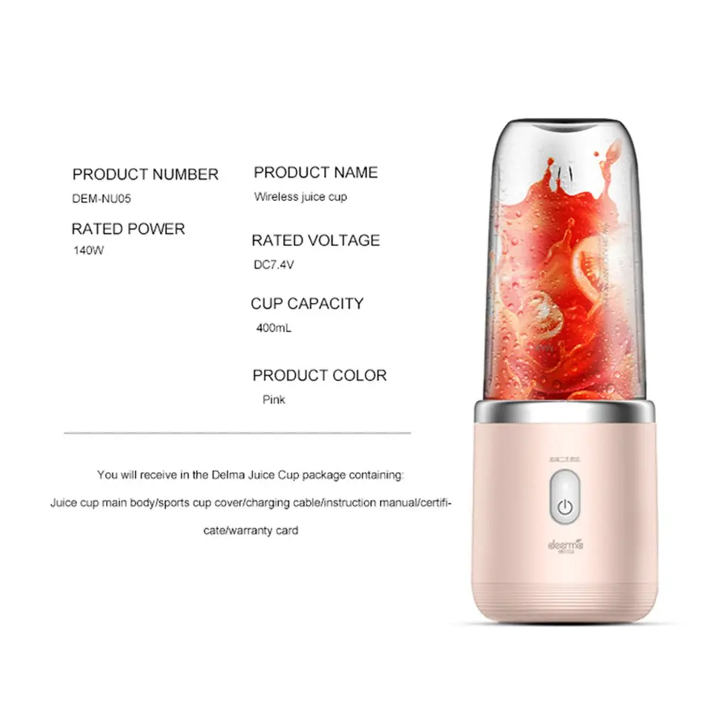 

Deerma Portable Blender Wireless Electric Juicer Automatic Multipurpose USB Rechargable Juice Cup Cut Mixer Global Version