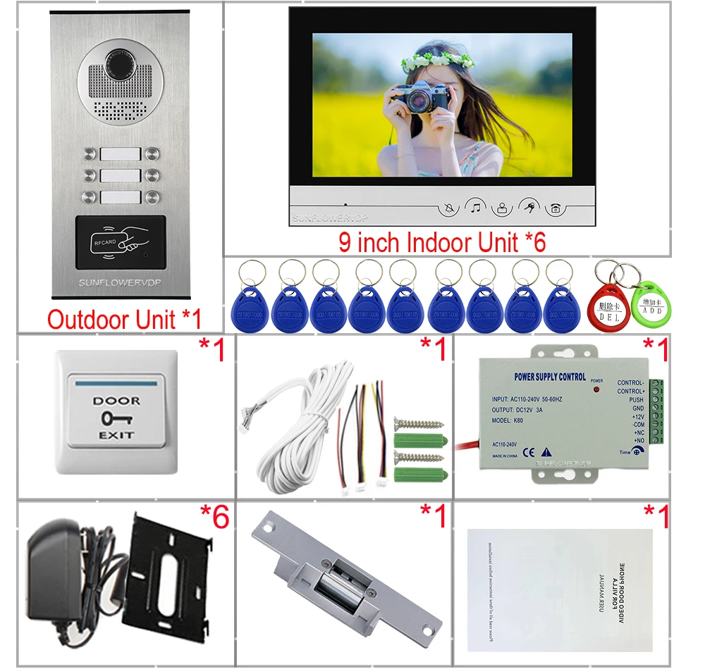 Intercoms For Apartment Access Control 9 inch Color Video Intercom For Home Video Door Entry With Electric Strike Lock Door Bell