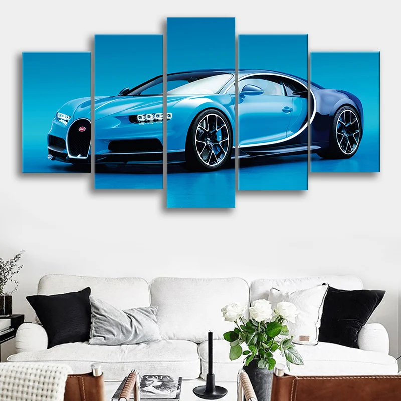 

Print 5 Piece Canvas Home Decor Wall Art Painting Modular Poster HD Modern Bugatti Chiron Supercars Picture Living Room Frame