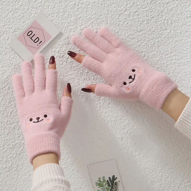 Новое поступление теплые женские зимние перчатки с улыбающимся лицом модные