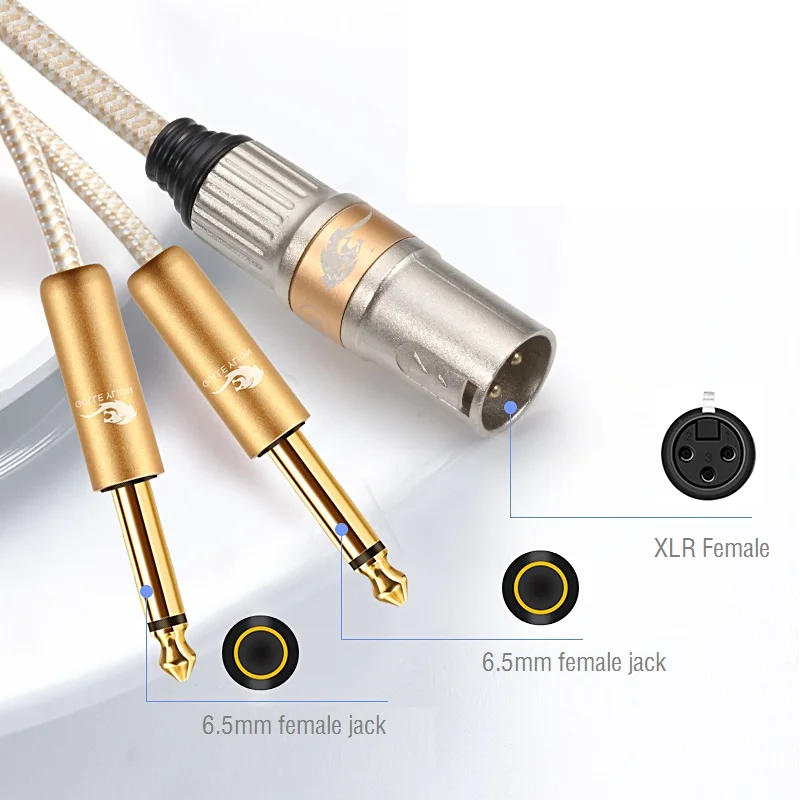 3 Pin XLR male to Dual 1/4 inch TS Mono 6.35mm Audio Cable for Amplifier Speaker Mixer Console Microphone Y Splitter Cords |