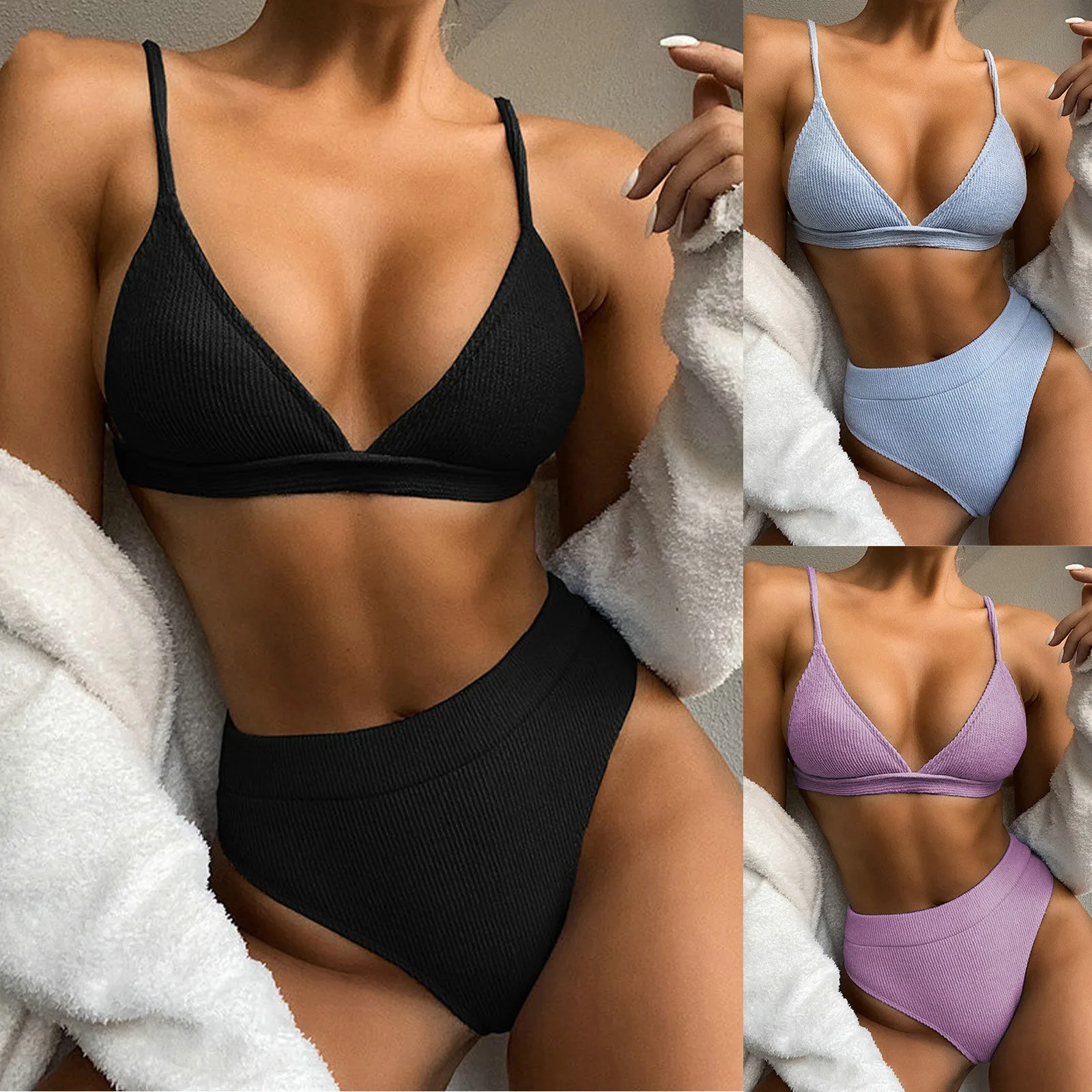 

Ladies Sexy Solid Color Bikini Swimsuit Two-piece Monokini Push-up Bra Bikini Summer Ladies Bikini Swimsuit X5