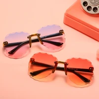 child cute round rimless frame sunglasses children kids gray pink blue lens fashion boys girls uv400 protection eyewear