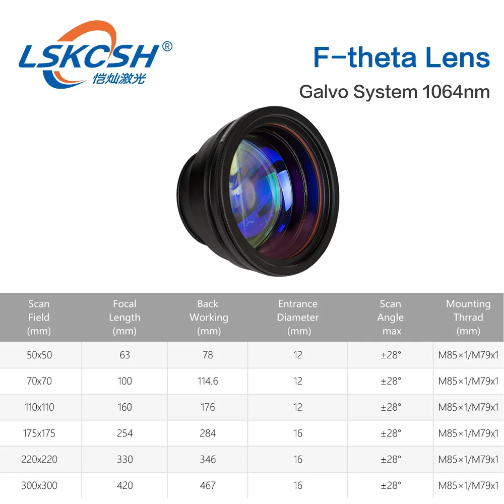 LSKCSH F-theta сканирующая линза полевой объектив 1064nm 50x50-300x300 F63-420mm для 1064nm YAG волоконно-оптическая лазерная маркировочная машина запчасти