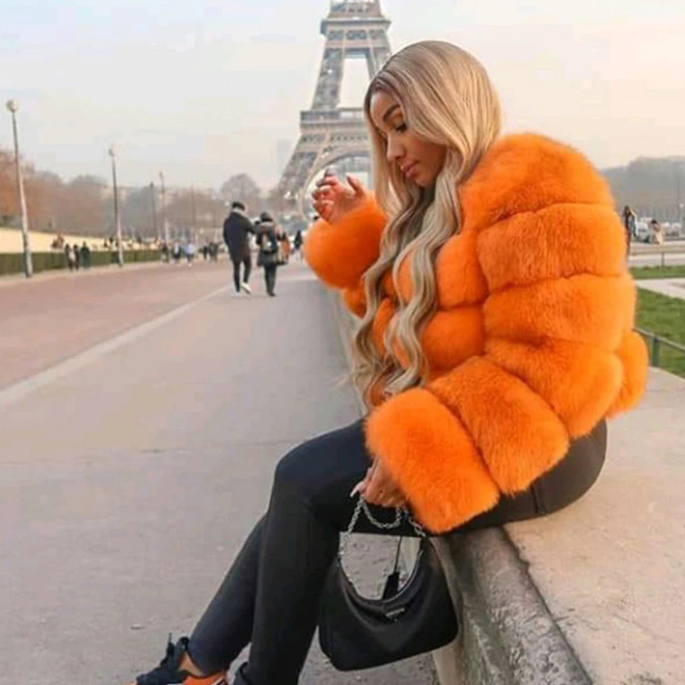 Women Ladies Winter Long Sleeve Warm Thick Faux Fur Coat Luxury Rabbit Hair Loose Fashion Imitation Fur Jacket Caots Long Sleeve