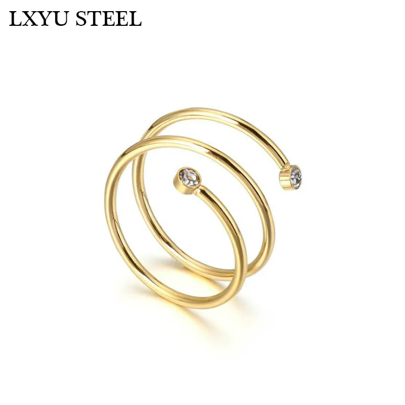 Женские многослойные кольца из нержавеющей стали золотистые минималистичные с