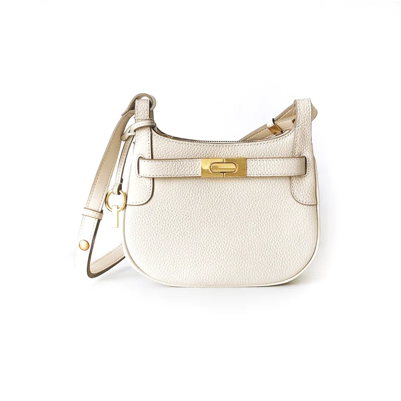 

Women Retro Fashion Lychee Pattern Genuine Leather Saddle Bag 2021 New Fashion Simple One Shoulder Armpit Or Messenger Bag 200