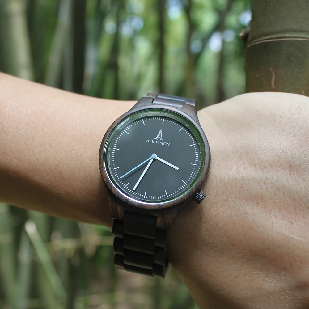 ALK Vision Mens Wood Watch Black Women Watches Couples Clock Real Wooden Watches Natural Wood Men Watch Top Brand Men wristwatch