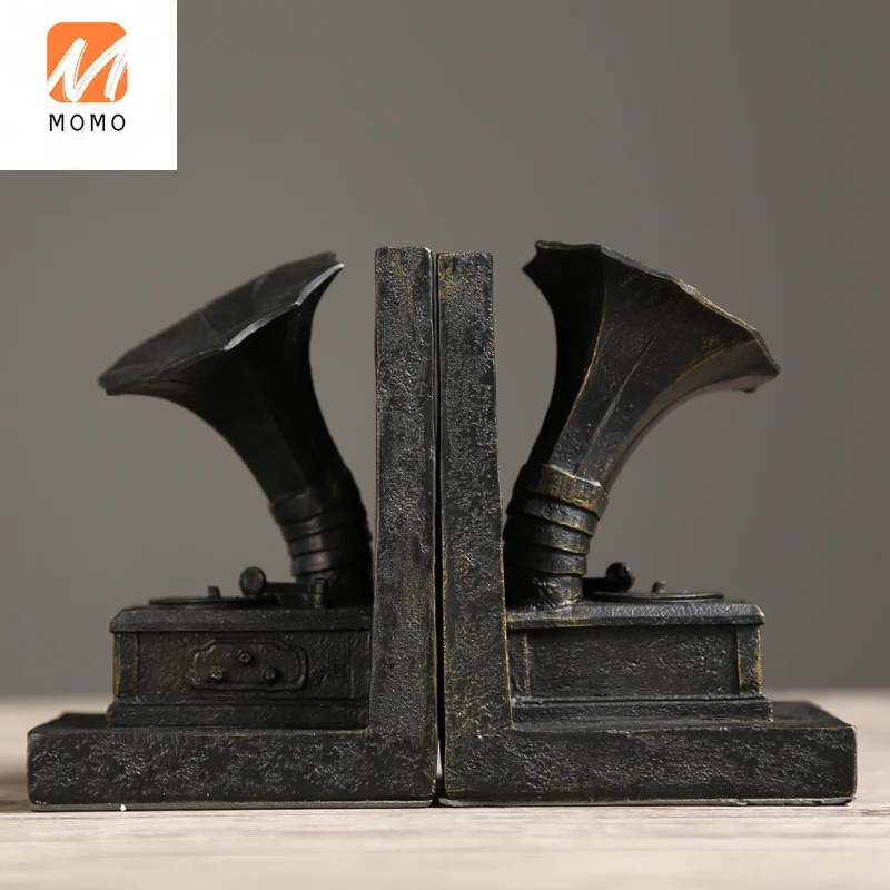 

Creative Retro Distressed Phonograph Book End Bookend Book Stand Book Holder Study Cabinet Office Sample Room Decoration Gift
