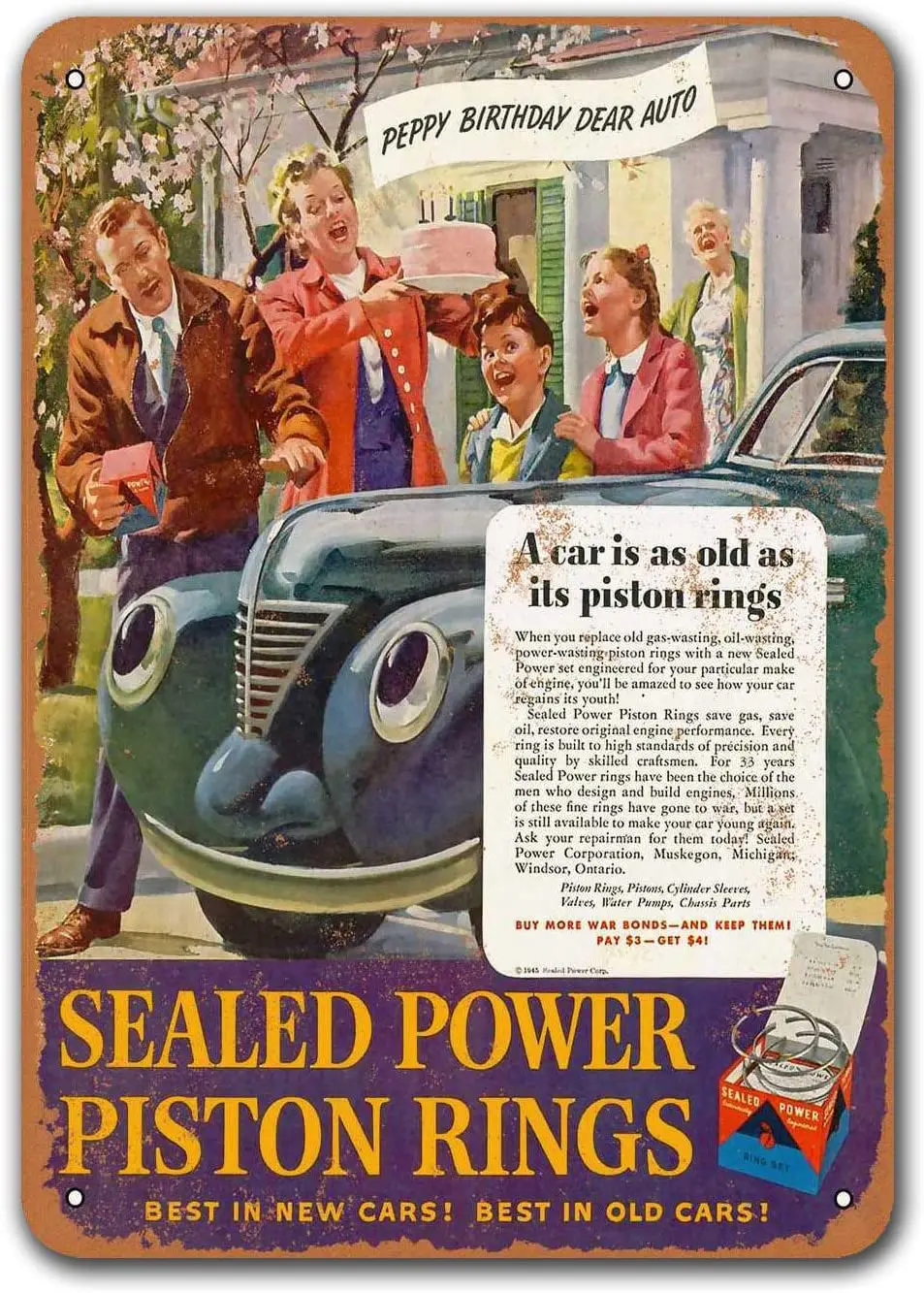 

Coffee Club Pub 1945 Sealed Power Piston Rings Bar Poster Restaurant Car Tin Signs Vintage Metal Office Game Room Home Wall