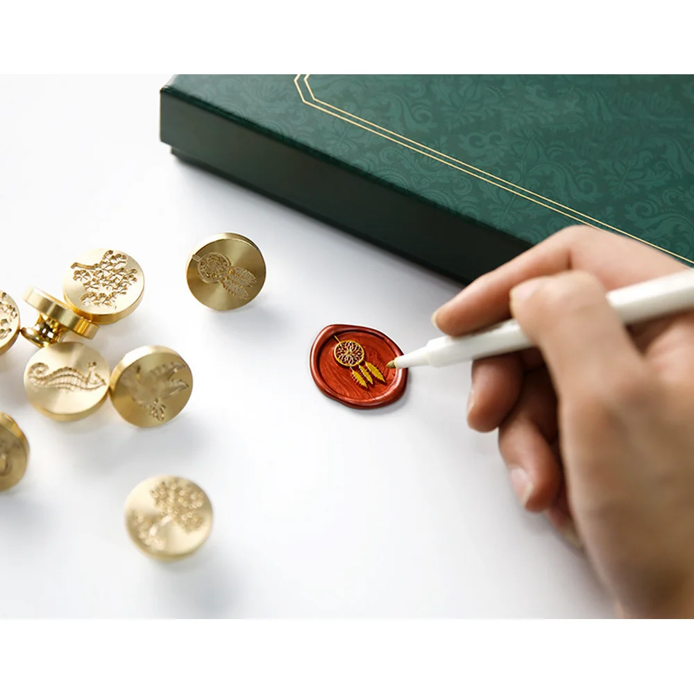 

Wax Seal Set Sealing Wax Stamper Box Stamp Replace Copper Head Wedding Fire Lacquer Seal Gift Box DIY Retro Decoration Craft Kit