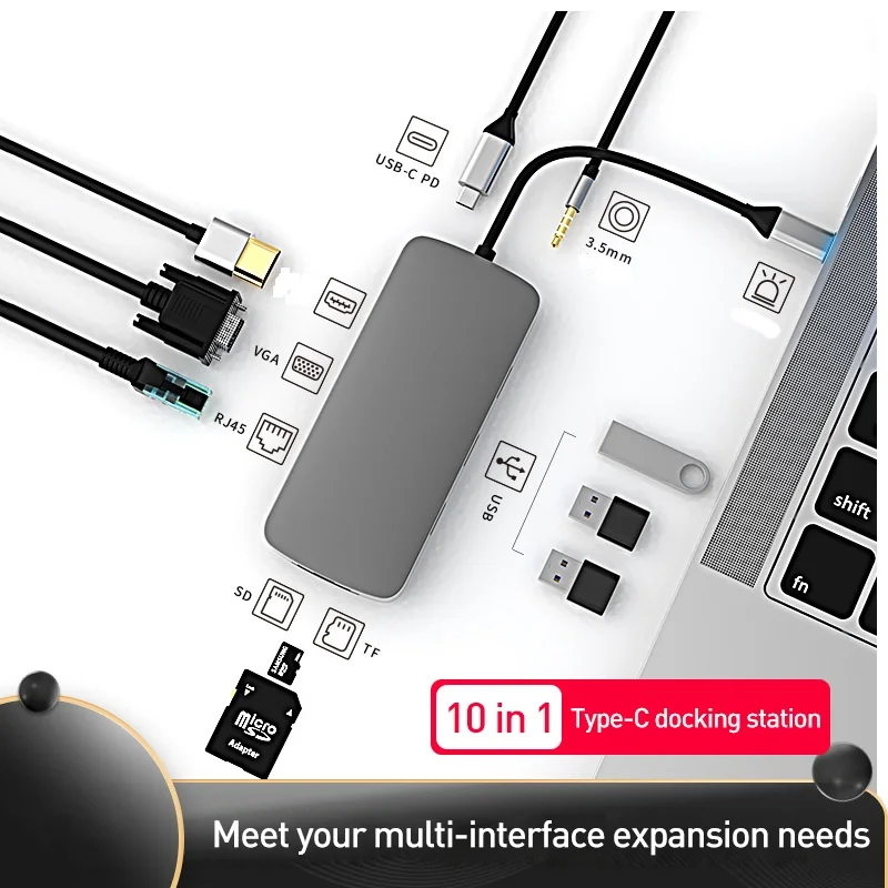 

USB C концентратор Тип C 3,0 до 4K HDMI совместимых с 3,5 мм Jack RJ45 быстрой зарядки PD SD/устройство для считывания с tf-карт набор контактов для тестирова...