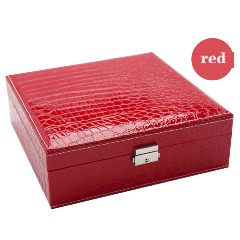 Red-Grain Двухслойная коробка для хранения ювелирных изделий емкость несколько секций коробка для часов макияж зеркальное домашнее украшение аксессуары для хранения - Цвет: Red-Grain