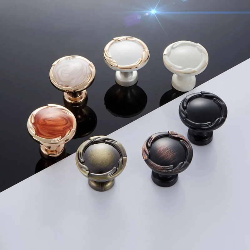 

Cabinet Drawer Handle Round Furniture Knob Amber Black White Zinc for Kitchen Cupboard Wardrobe Room Vintage Door Pull Hardware