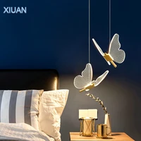 creative butterfly pendant lamp for bedroom bedside lighting bar living room long cable suspension hanging lights indoor deocr