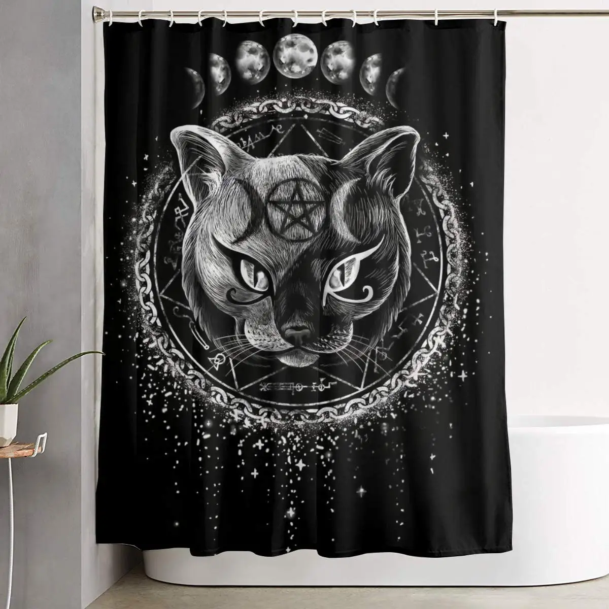 

Хэллоуин Черный кот готический Wicca Wiccan Луна занавеска для ванной комнаты