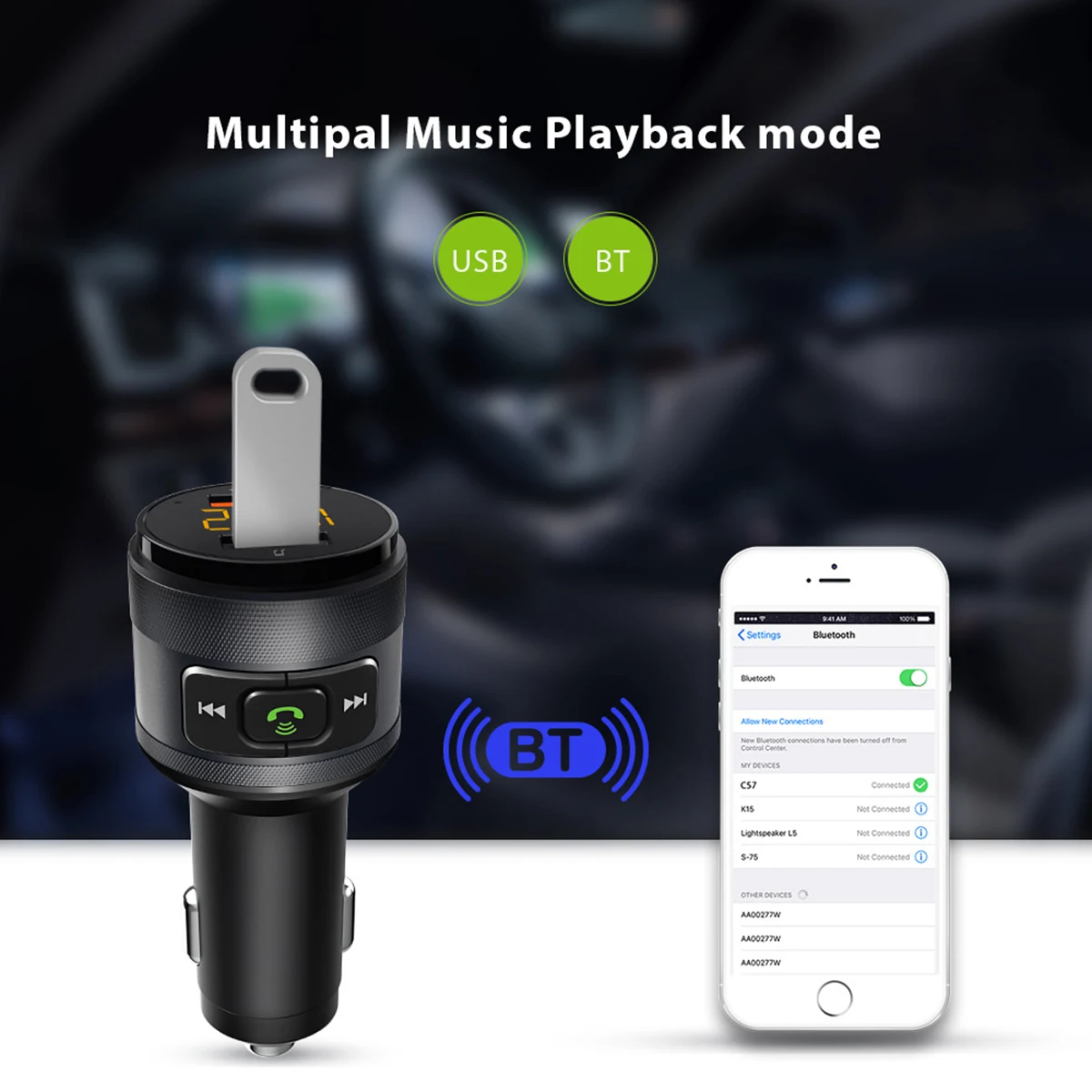 Беспроводной Bluetooth 4 2 автомобильный fm-передатчик QC3.0 Dual USB зарядное устройство