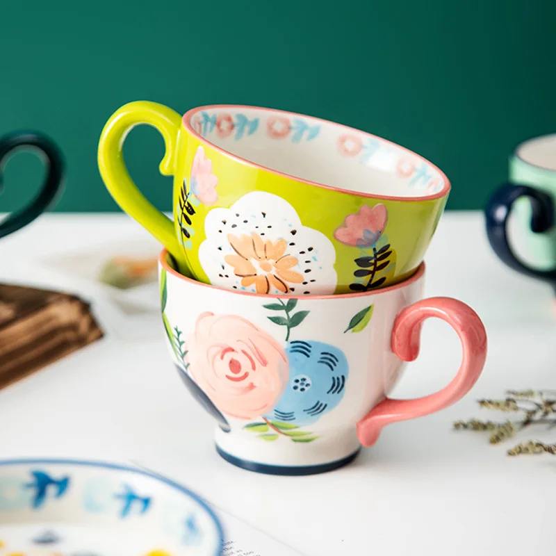 

Breakfast hand-painted cup European retro ceramic large-capacity mack home afternoon tea