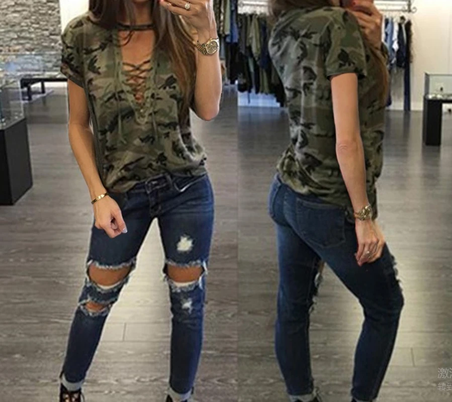 Модная женская летняя свободная футболка с коротким рукавом 2020 камуфляжная