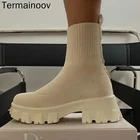 Женские ботинки Terrmainoov, зимние ботинки, новые парные носки, повседневная обувь, большой размер 43, сетчатые Вязаные Короткие Ботинки, Ботильоны