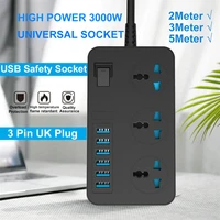 urvns 3000w ac extension power socket electrical srtip with 6 usb ports 3 way outlet adapter surge protection travel charger