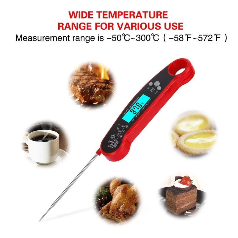 

Instant Read Meat Thermometer, Digital Thermometer with Backlight / Calibration, Waterproof Ultra Fast Food Thermometer with Lon