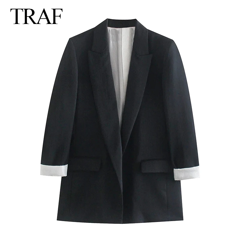 

TRAF ZA Women's Clothing Blazers Coat Autumn Long Sleeve Pronounced Shoulders Jacket Elegant Multicolor Outerwear Office Lady