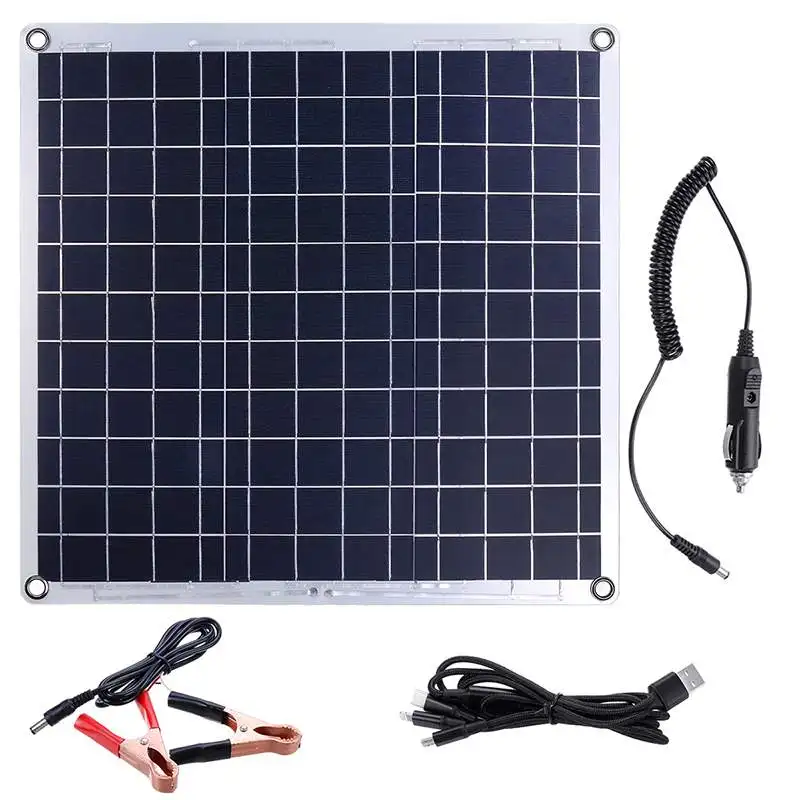 

60W Solar Panel Semi-flexible Solar Cell With 10/20/30/40/50A Controller Regulator Waterproof Outdoor Connector Battery Charger