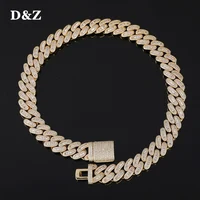 D&Z New 17mm Double Baguette Cuban Link Necklace Box Buckle Iced Out Baguette Stones With Solid Back For Men Hip Hop Jewelry