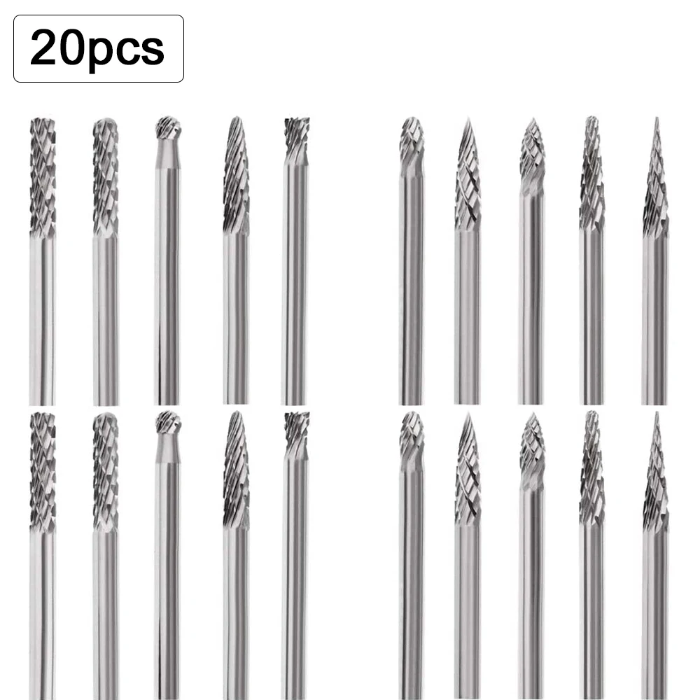 

20 шт. Вольфрамовая сталь, Шлифовальная головка, фреза 1/8 дюйма, Гравировальный вращающийся напильник