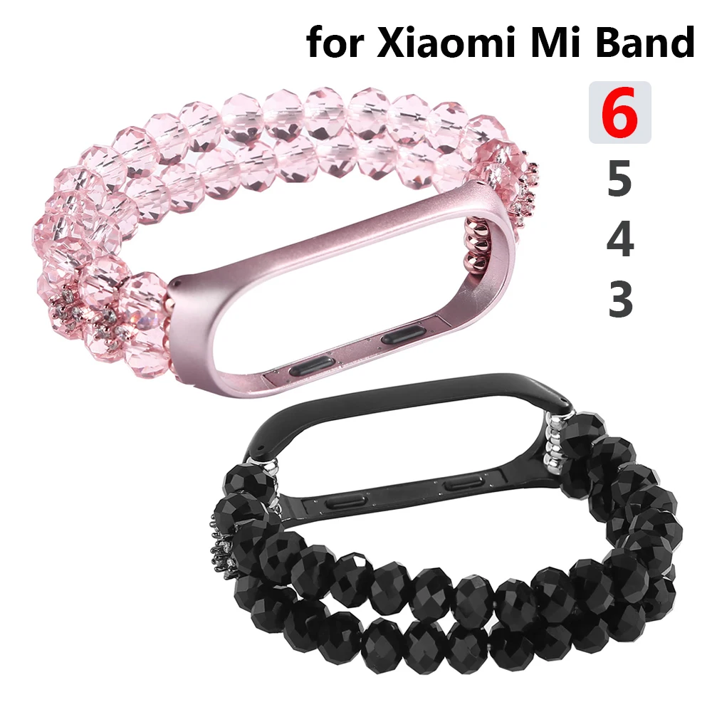 Женский браслет Dressy Mi Band 6 с блестящими бусинами ремешок для Xiaomi 3/4/5 роскошные