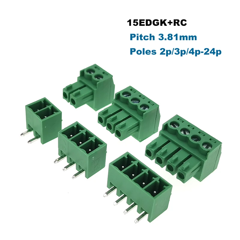 Pluggable PCB Screw Terminal Block Pitch 3.81mm Connector 15EDGK+VC/RC Male Female Morsettiera Vertical Straight Pin 2~10P | Обустройство