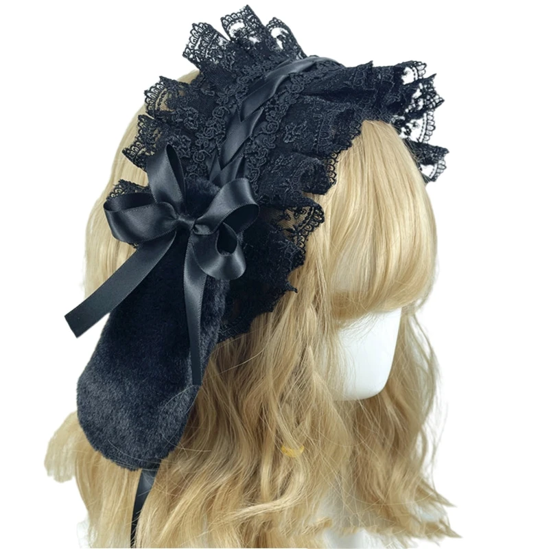 

Lolita Kawaii Cat Ears Lace Bow Headband KC Hair Band Anime Cute Girl Maid Headdress Cosplay Anime Hair Accessories Head Wrap